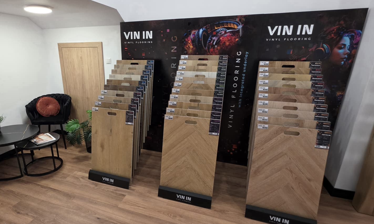 Ekspozycja podłóg winylowych VIN IN w salonie Velrio